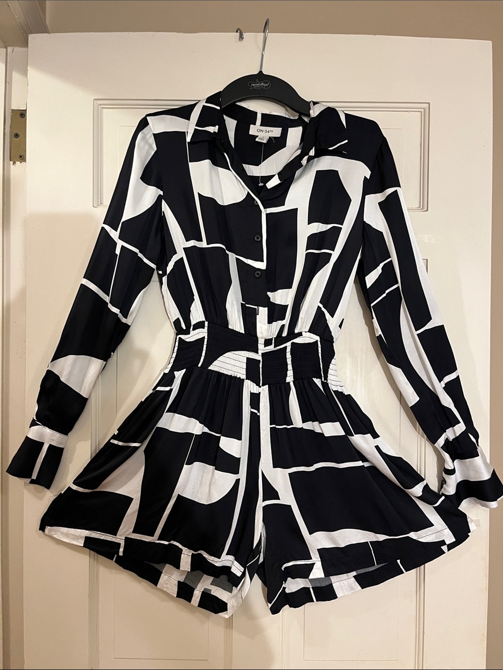 Black & White Geometric Long-Sleeve Romper